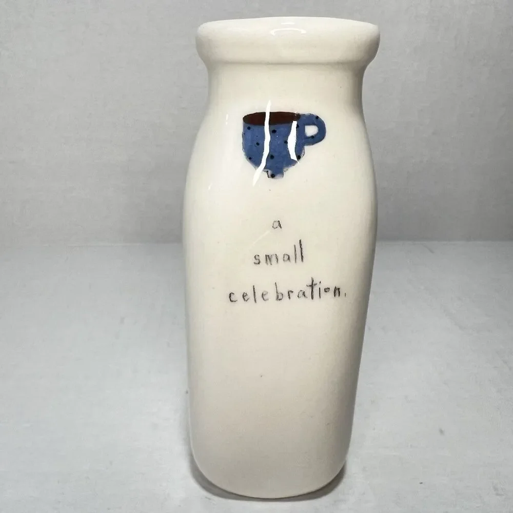 Beth Mueller 5” A Small Celebration Coffee Mug Bud Vase Ceramic Milk Bottle 2010